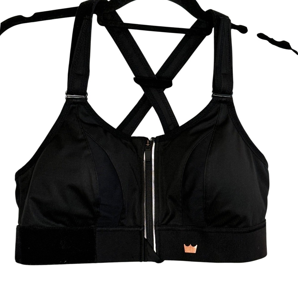 SHEFIT Luxe Sports Bra Women's Black High Impact Zip Front‎ Adjustable Straps